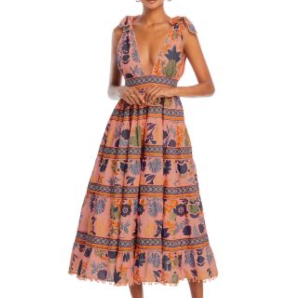 Farm Rio Pink Seashell Tapestry Midi Dress